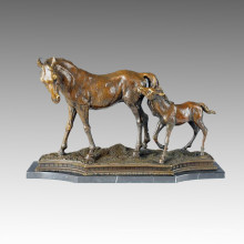 Animal Bronze Sculpture Horse Mother-Son Decor Brass Statue Tpal-051